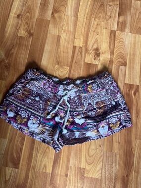 Roxy Purple Tribal Print Drawstring Athletic Shorts